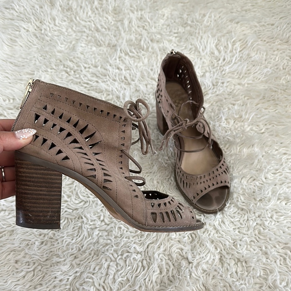Brown Lace-Up Block Heel Sandals